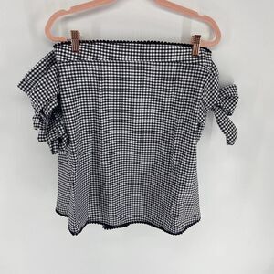 Akep Black white Off Shoulder Plaid Gingham Top Blouse NWT Women S